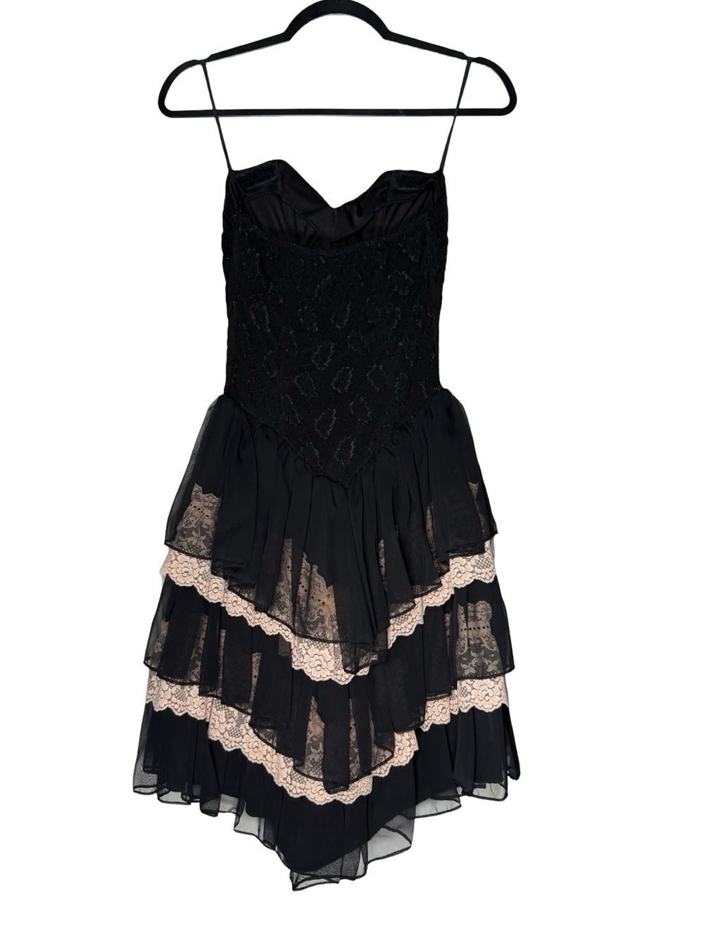 Florencia Fiume Strapless Lace Tiered Party Dress Medium Goth Coquette VTG USA - Picture 2 of 10